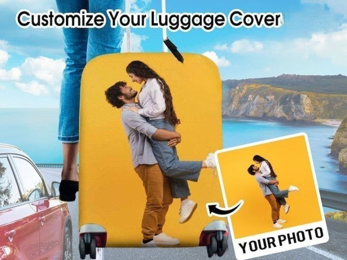 Custom Photo Luggage Cover, Personalize Pet Photo Logo Suitcase Covers, Customized Luggage Wrap Suitcase Protector, honeymoon gifts