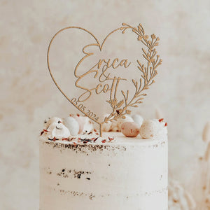 Gold Cake Topper with Heart, Heart cake topper, Wedding cake toppers,Wedding cake topper,Mr MRs Cake topper, Rustic,Personalized cake topper