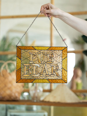 Custom stained glass name pub sign suncatcher address personalized name cling housewarming gift Beer Mug Hangings Logo Bar Symbol Restaurant