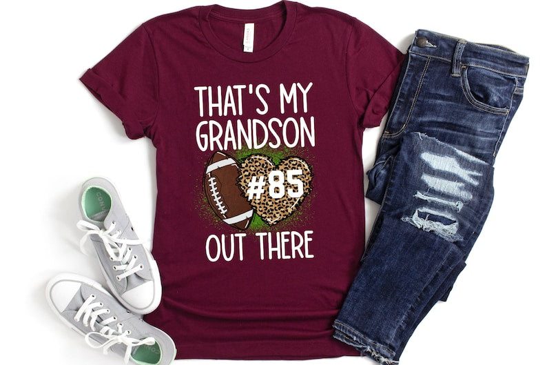 Football Grandma Shirt/ Custom Grandma Football Game Day Shirt/ That's My Grandson Out There/ Leopard Print Football TShirt