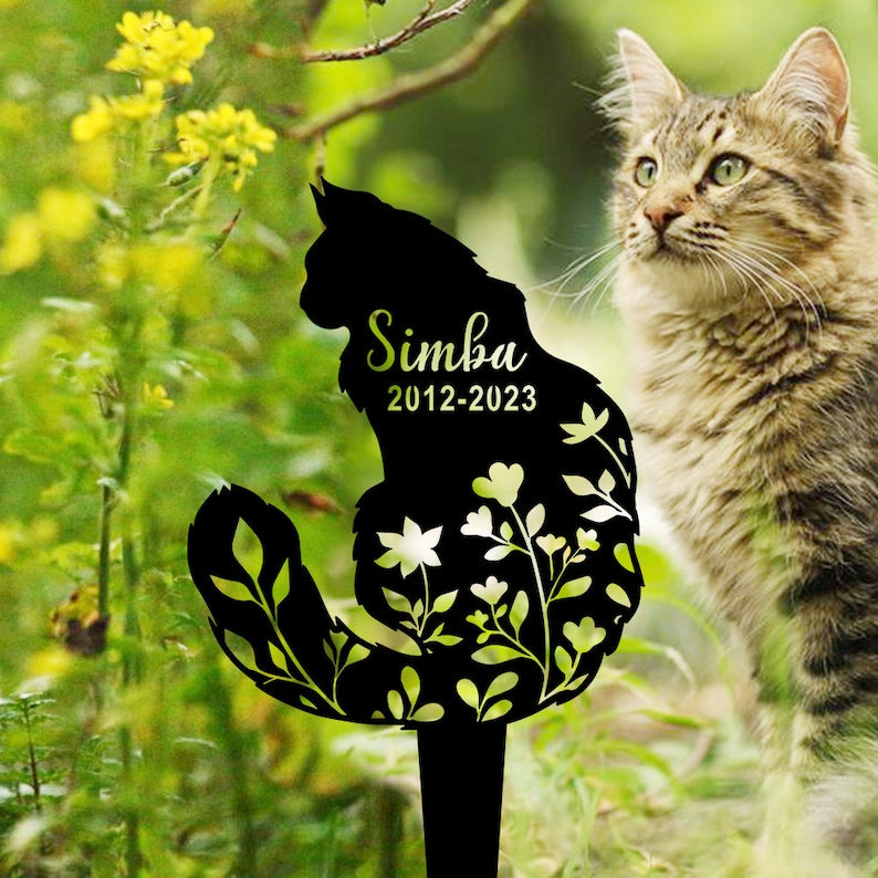 Custom Cat Memorial Plaque with Stake Cat Memorial Stake Cat Grave Marker Cat Memorial Gifts Silhouette Metal Garden Stake Cat Headstone