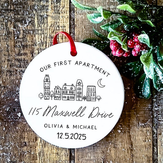 Apartment Warming Gift Our First Apartment Ceramic Christmas Ornament New Address Ornament Client Appreciation First Apartment Gift New Home