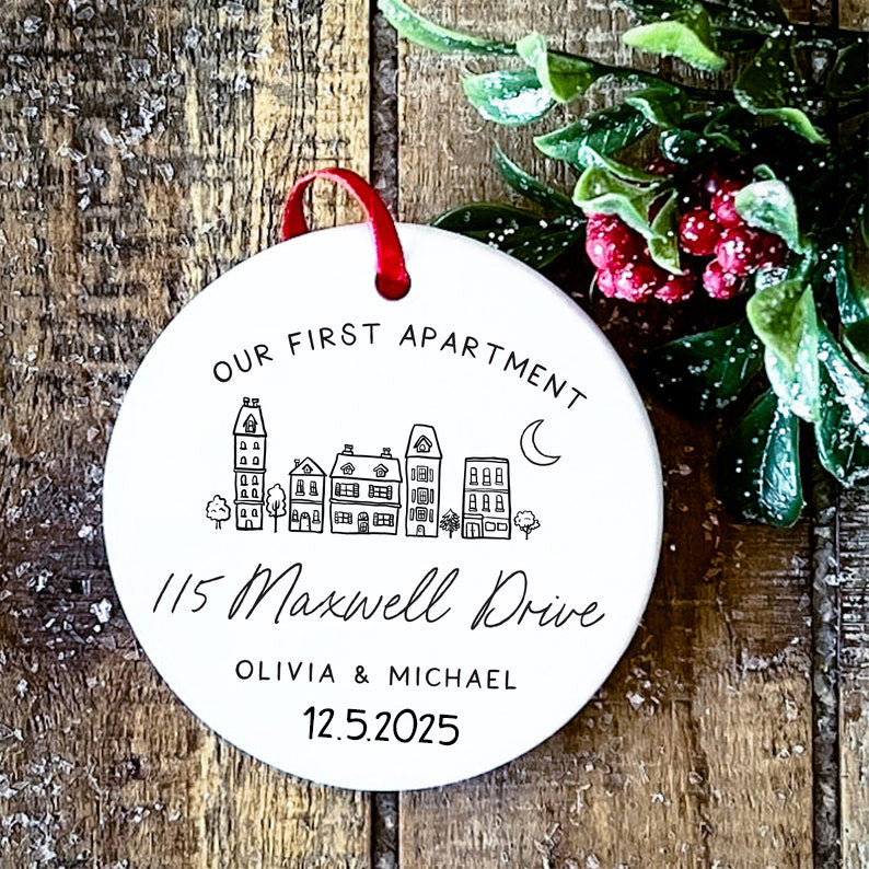 Apartment Warming Gift Our First Apartment Ceramic Christmas Ornament New Address Ornament Client Appreciation First Apartment Gift New Home
