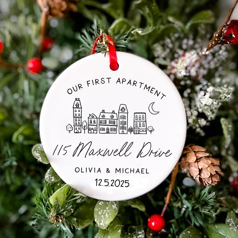 Apartment Warming Gift Our First Apartment Ceramic Christmas Ornament New Address Ornament Client Appreciation First Apartment Gift New Home