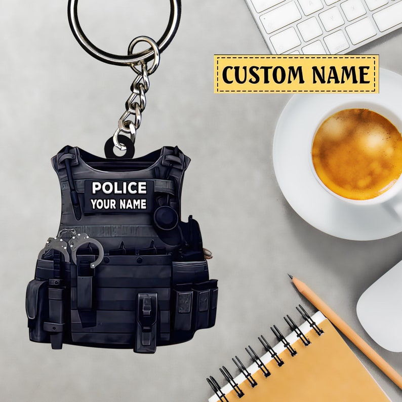 Personalized Police Bulletproof Vest Keychain Gift For Police, Police Uniform Ornament Keychain