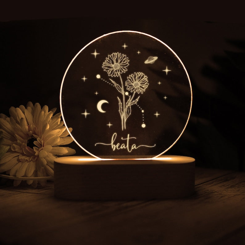 Personalized Birth Flower Night Light: Custom LED Lamp