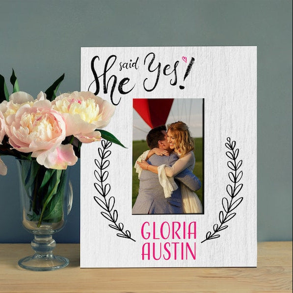 Engagement Gifts for Couple Picture Frame, Engagement Frame, She Said Yes, Personalized Photo Frame for Couple, Couples Gift, Gift for Her