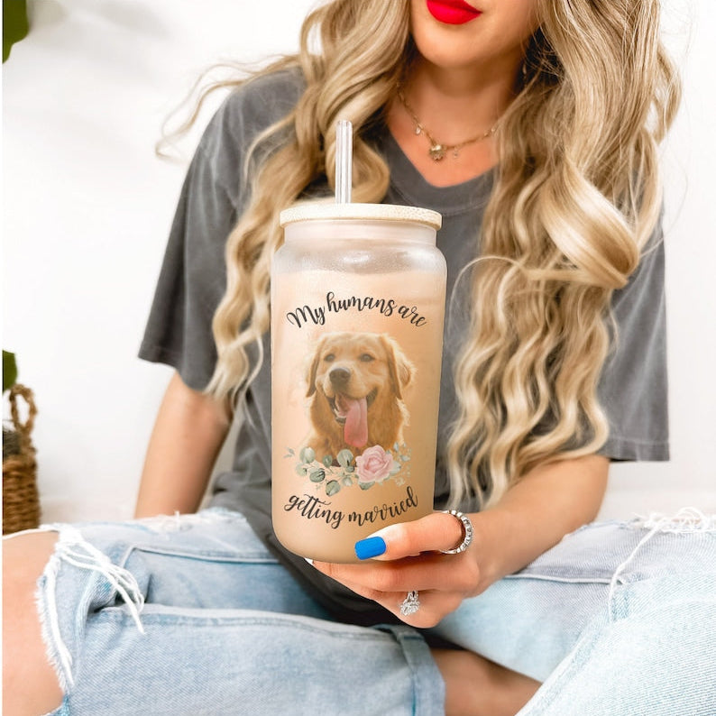 Custom Dog Engagement Gift, Personalized My Humans Are Getting married glass tumbler, Custom Pet Engagement Gift, custom pet wedding gift