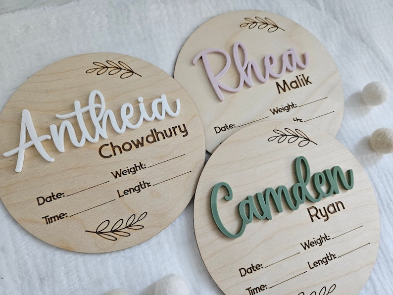 Newborn Birth Disc | Birth Announcement Name Sign | Birth Stats Baby Arrival Announcement Sign | Wood Hospital Sign | Baby Photo Prop