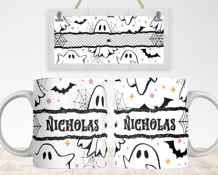 Halloween Sublimation, Add Name Custom Mug, Mug Halloween Pattern