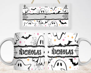 Halloween Sublimation, Add Name Custom Mug, Mug Halloween Pattern