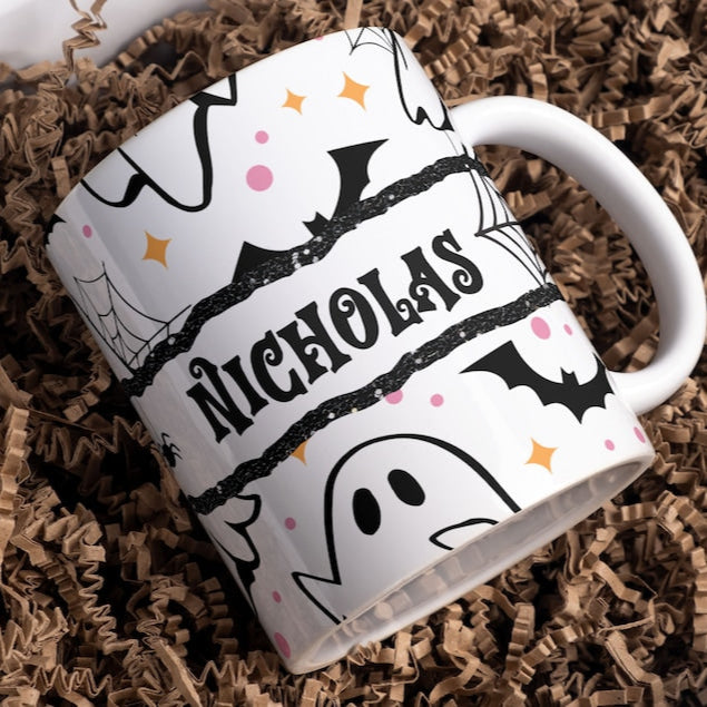 Halloween Sublimation, Add Name Custom Mug, Mug Halloween Pattern