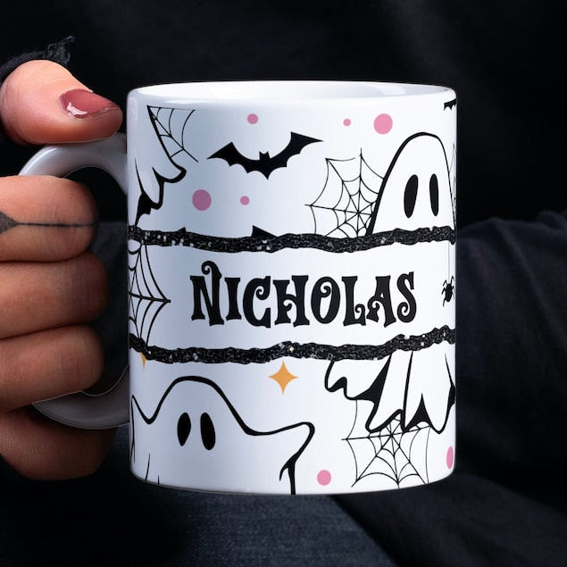 Halloween Sublimation, Add Name Custom Mug, Mug Halloween Pattern
