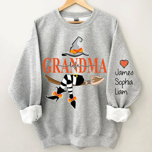 Custom Halloween Grandma Witch Sweatshirt, Grandma And Grandkids Halloween Sweatshirt, Grandma Shirt With Name On Sleeve, Mom Halloween Gift il_794xN.5236949285_jaiv.jpg