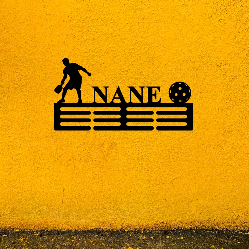 Pickleball Medal Holder Custom Pickleball Medal Hanger with Name, 12 Rungs for Medals & Ribbons, Pickleball Medal Display Award Display