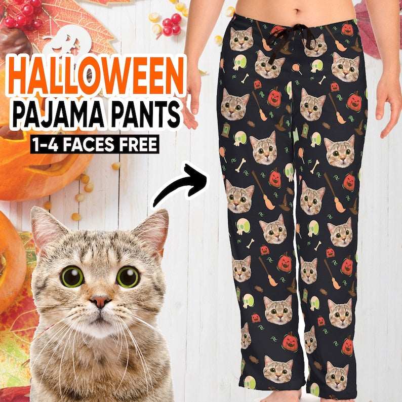 Custom Halloween Pet Pajama Pants: Personalized Dog & Cat Photo PJs