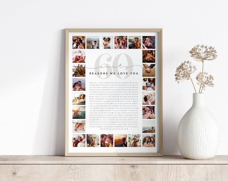 60 Reasons We Love You Custom Photo Collage | Why I Love You Picture Collage | Gift for Friend's 60th Birthday | 60 Year Anniversary Gift