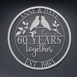 60th Anniversary Gift, Parents Anniversary, Diamond Anniversary, 60 Year Anniversary Sign, Wedding Anniversary Metal Wall Art, Doves Sign il_794xN.5244298603_tljv.jpg