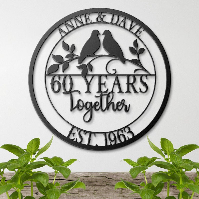 60th Anniversary Gift, Parents Anniversary, Diamond Anniversary, 60 Year Anniversary Sign, Wedding Anniversary Metal Wall Art, Doves Sign il_794xN.5244304277_itjz.jpg