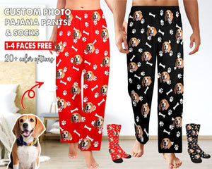 Custom Father's Day Gifts, Custom Dog Photo Pajama Pants,Funny Pet Face Pajamas Pants,Dog Pajama Pants,Custom Pet Socks, Gifts For Fathers