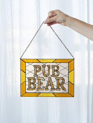Custom stained glass name pub sign suncatcher address personalized name cling housewarming gift Beer Mug Hangings Logo Bar Symbol Restaurant