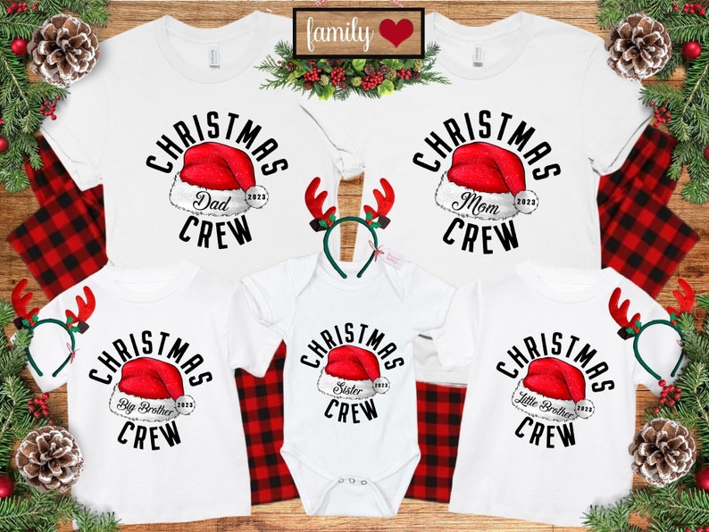 2024 Christmas Crew with Name Shirt, Christmas Santa T-shirt, Custom Santa Hat, Family Matching Shirts, Cousin Crew Shirts, New Year Shirt