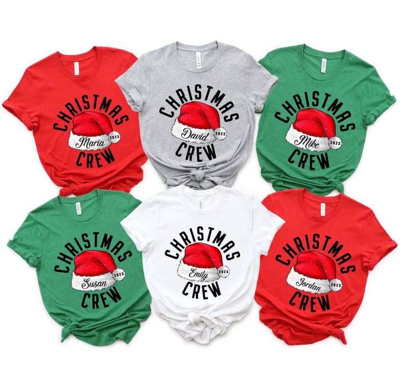 2024 Christmas Crew with Name Shirt, Christmas Santa T-shirt, Custom Santa Hat, Family Matching Shirts, Cousin Crew Shirts, New Year Shirt