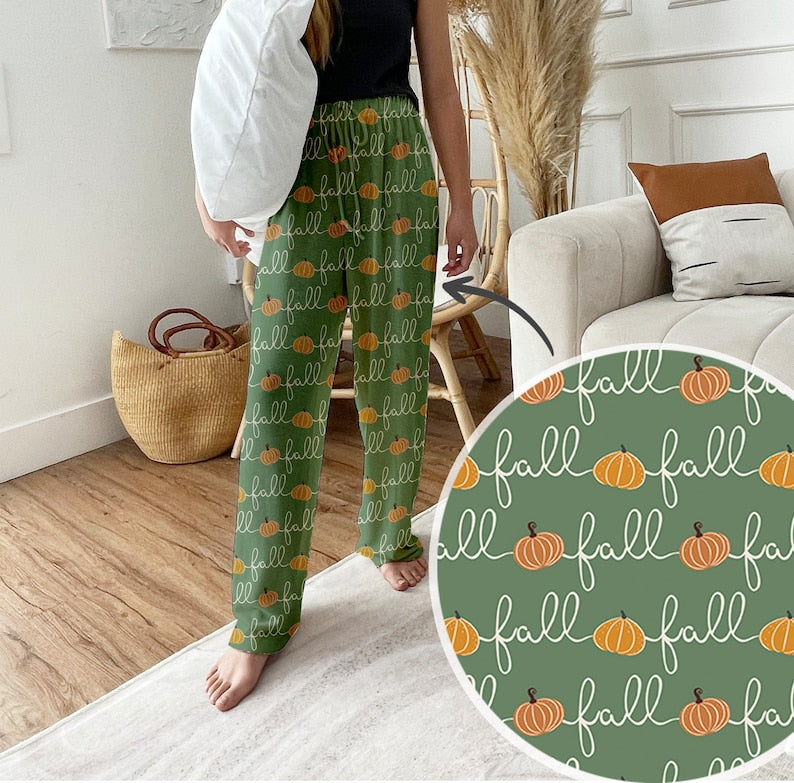 Boho Autumn, Fall Pumpkin Pajama pants winter Pajama Pants