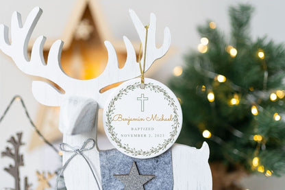 Personalized Cross Porcelain Ornament Baptism Gift for Boy Godson Gift Custom Baptized Keepsake For Parents Religious Gift of Faith Present