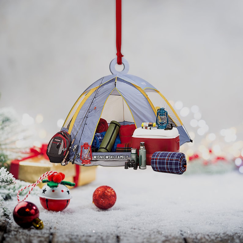 Personalized Camping Tent Ornaments, Camping Personalized Flat Ornament, Happy Camper Ornament, Christmas Ornament, Gift For Camping Lover