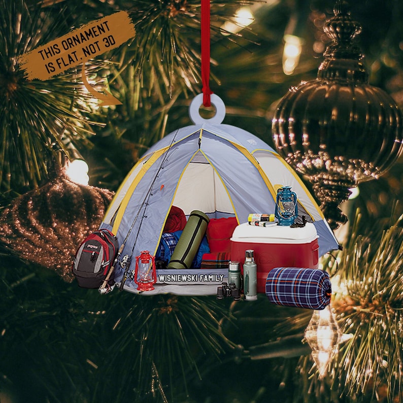 Personalized Camping Tent Ornaments, Camping Personalized Flat Ornament, Happy Camper Ornament, Christmas Ornament, Gift For Camping Lover