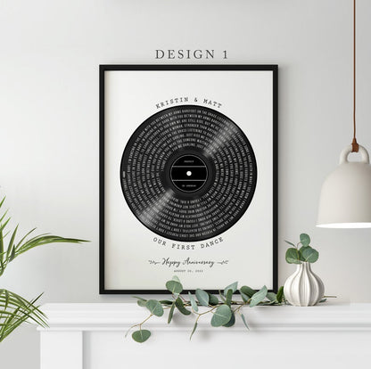 Our First Dance | Vinyl Record Wedding Song Lyrics for Anniversary Keepsake | Custom Print Vinyl Record Christmas Gift for Couples | Unique Custom Poster and Canvas