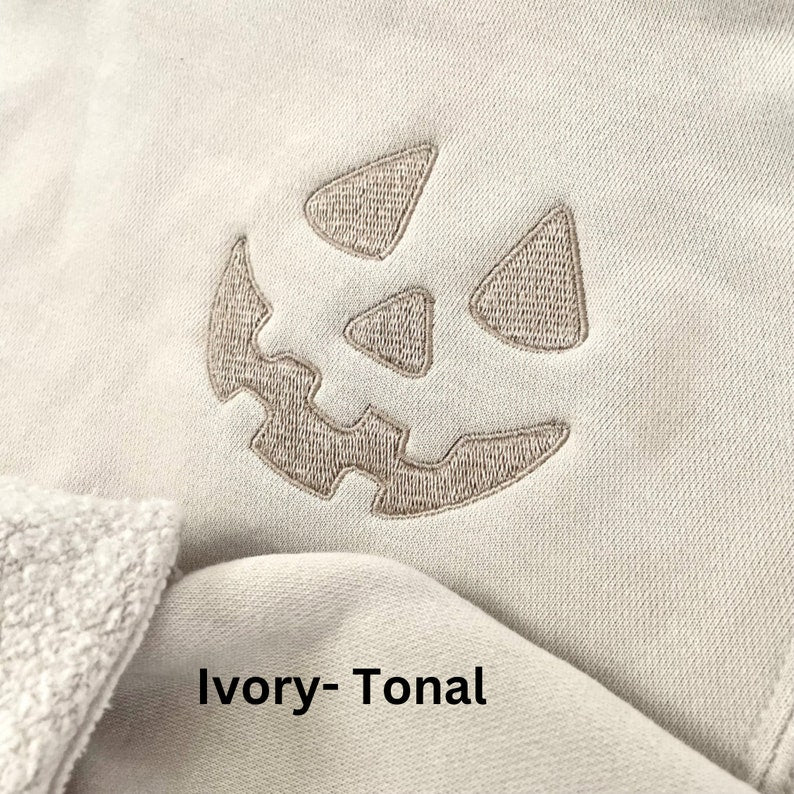 Halloween Pumpkin Face Crewneck Sweatshirt, Embroidered Jackolantern Pullover, Tonal Spooky Season Sweater, Trendy Fall Apparel, Unisex
