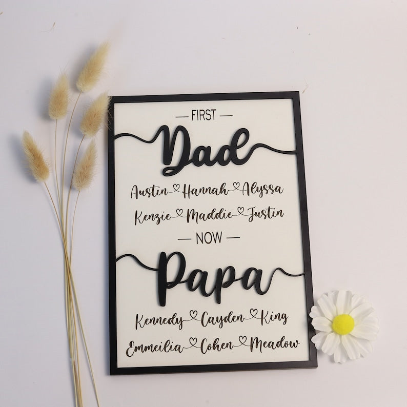 Custom First Dad Now Papa Wood Plaque, Dad 3D Sign, Fathers Sign, Promoted Dad Grandpa Sign, First Dad Wooden Sign, Father's Day Custom Gift