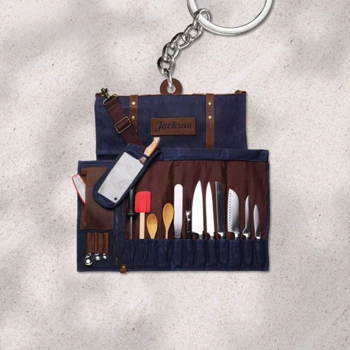 Chef Tool Bag Personalized Keychain, Chef's Knives Keychain, Gift For Chef, Custom 2D Flat Keychain