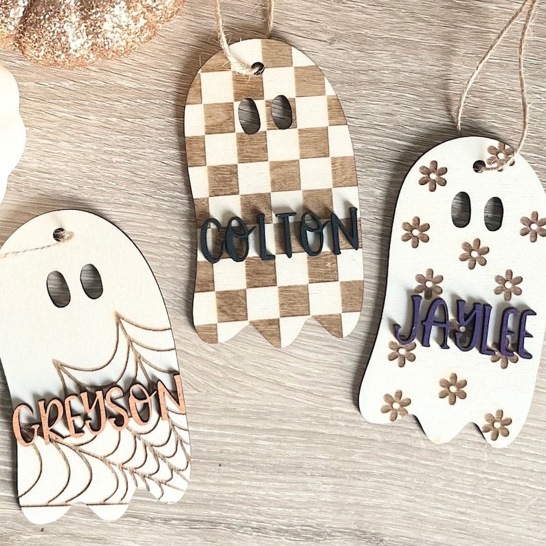 Halloween Ghost Candy Basket Tag For Kids Custom Name Tag For Trick Or Treat Bucket Retro Ghost Daisy Boo Basket Tag Personalized For Kids