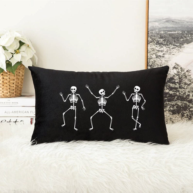 Halloween Pillow, Halloween Decor, Halloween Throw Cover, Halloween Gift, Skeleton Pillow, Skeleton Pillowcase, Spooky Pillow, Scary Pillow
