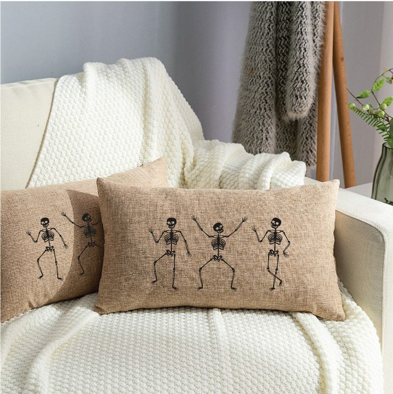 Halloween Pillow, Halloween Decor, Halloween Throw Cover, Halloween Gift, Skeleton Pillow, Skeleton Pillowcase, Spooky Pillow, Scary Pillow