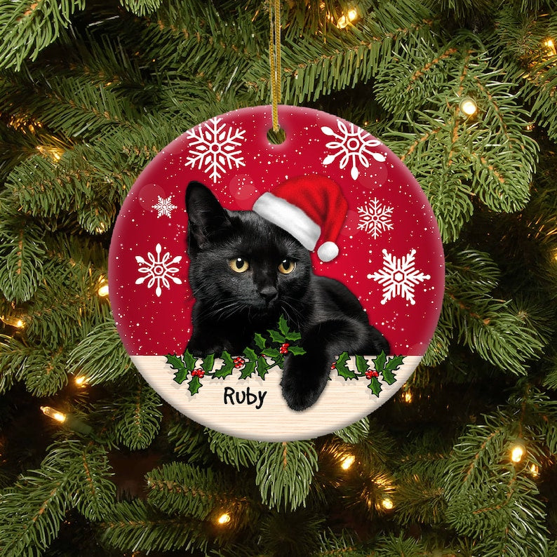 Personalized Black Cat Christmas Ornament, Meowy Christmas Ornament, Cute Black Cat Ornament, Custom Cat Xmas Gift, Christmas 2025 Decor
