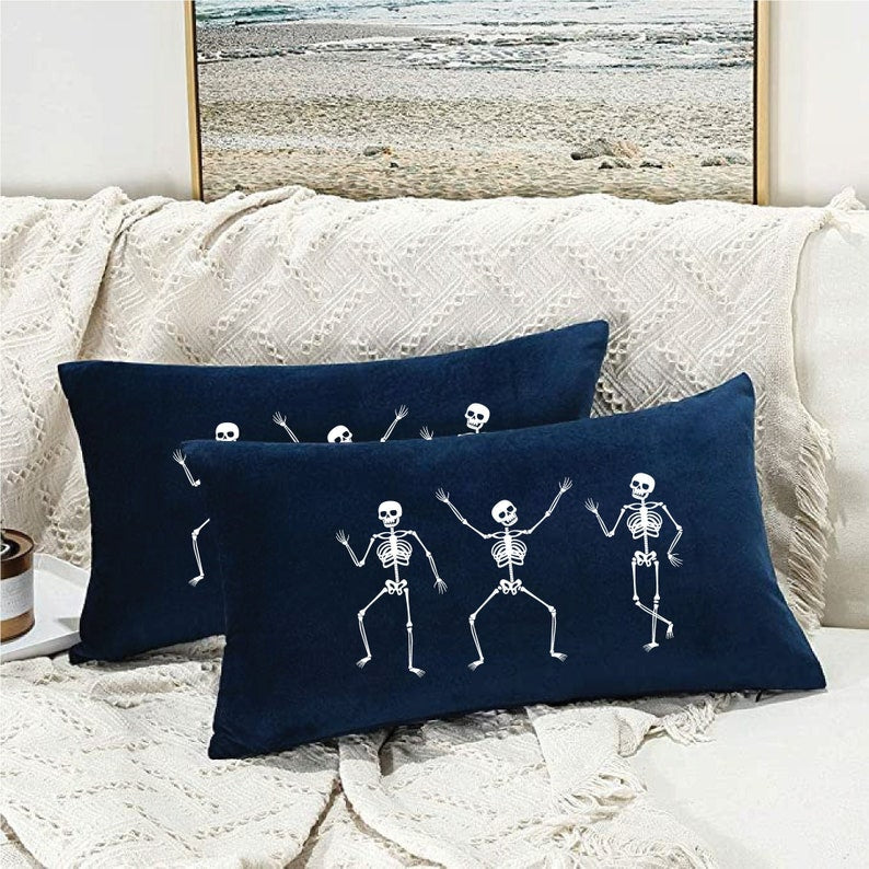 Halloween Pillow, Halloween Decor, Halloween Throw Cover, Halloween Gift, Skeleton Pillow, Skeleton Pillowcase, Spooky Pillow, Scary Pillow
