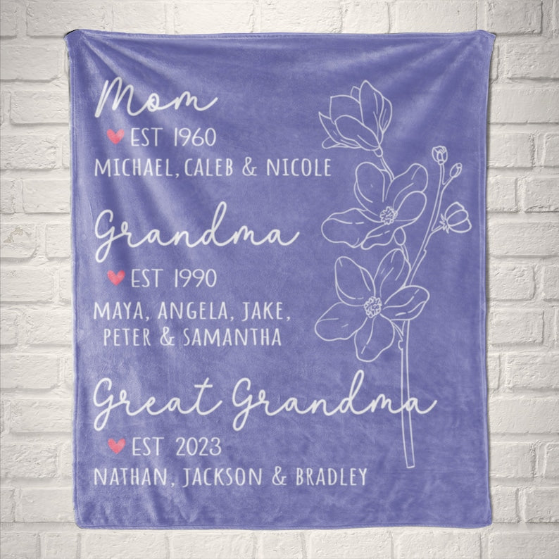 Great Grandma Blanket with Grandkid Names Grandparent Gift Grandmother Custom Throw Blanket Mother in law Mothers Day Christmas Birthday