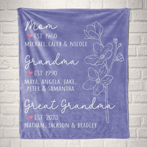 Great Grandma Blanket with Grandkid Names Grandparent Gift Grandmother Custom Throw Blanket Mother in law Mothers Day Christmas Birthday