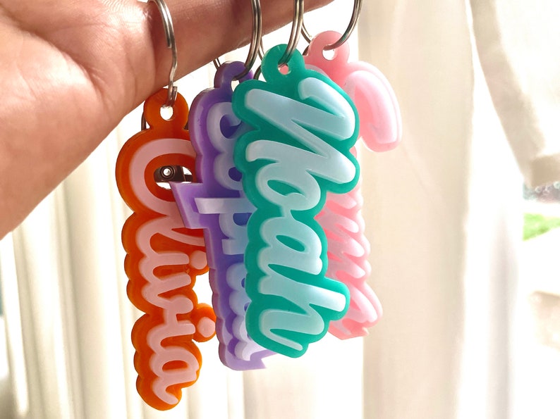 Personalized Acrylic Keychain, Acrylic Name Tag, Backpack Name Tag, Diaper Bag, Custom Name Keychains, Lunchbox Name Tag, Retro Name