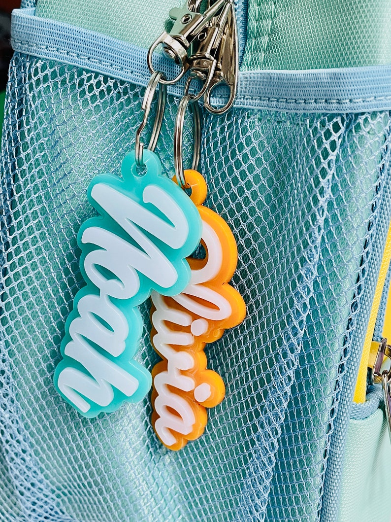 Personalized Acrylic Keychain, Acrylic Name Tag, Backpack Name Tag, Diaper Bag, Custom Name Keychains, Lunchbox Name Tag, Retro Name