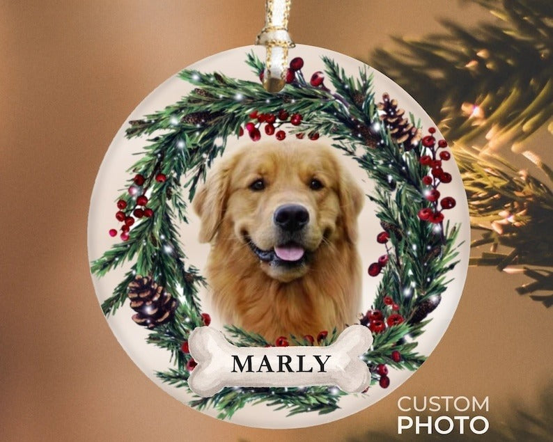 Personalized Pet Ornament, Custom Dog Christmas Ornament, Pet Memorial Ornament, Cat Christmas Photo Ornament, Pet Portrait Name Gift
