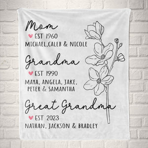 Great Grandma Blanket with Grandkid Names Grandparent Gift Grandmother Custom Throw Blanket Mother in law Mothers Day Christmas Birthday