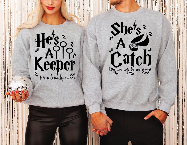 She's A Catch, He's A Keeper, Couples T-shirts, Mix and Match Couple Shirt, V-neck and T-Shirts, Perfect gift idea, Vacation tees, Gold