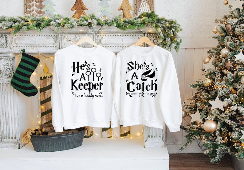 She's A Catch, He's A Keeper, Couples T-shirts, Perfect gift idea, Vacation tees, Gold metallic