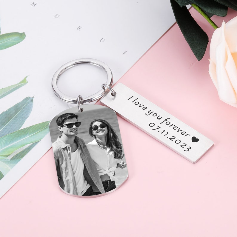 Personalized Photo Keychain, Picture Keychain, 1st Anniversary Boyfriend Gift, Girlfriend Gift Idea, 10 Years Valentine's Day Gift