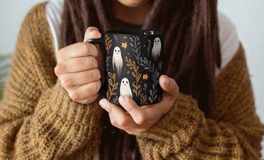 Cute Ghosts 11oz Coffee Mug, Festive Halloween Ceramic Mug, Fall aesthetic, Halloween theme, perfect gift for Teacher, Fall Decor Ghost Cup